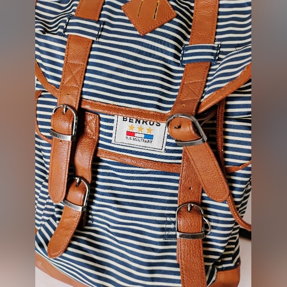 BENRUS Scout Blue/White Striped U.S. Military Navy Drawstring Backpack Large - Picture 3 of 10